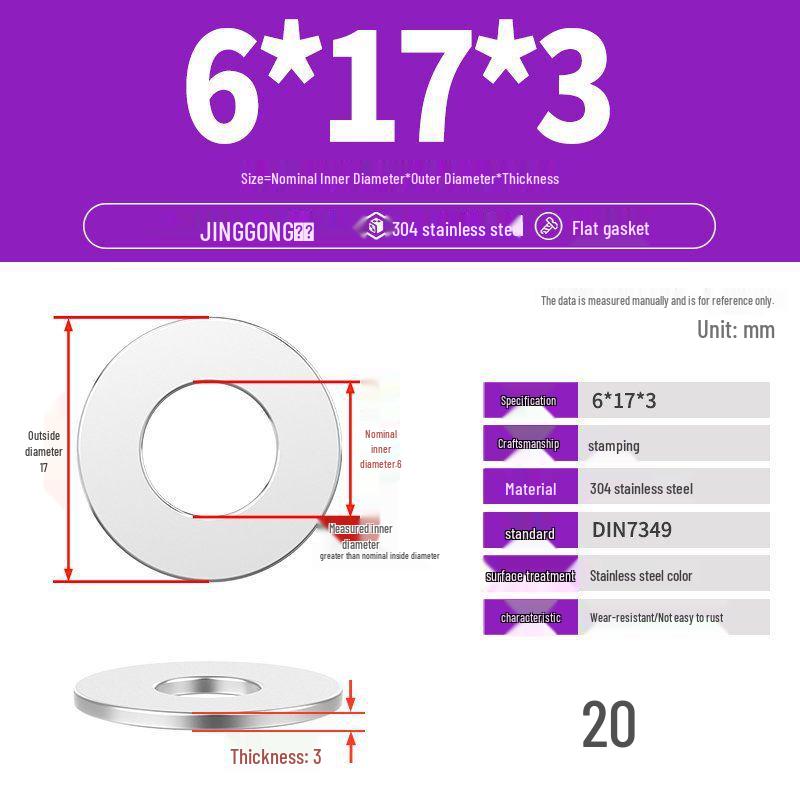 Zesílená plochá podložka/distanční kroužek z nerezové oceli 304 M4 M5 M6 M8