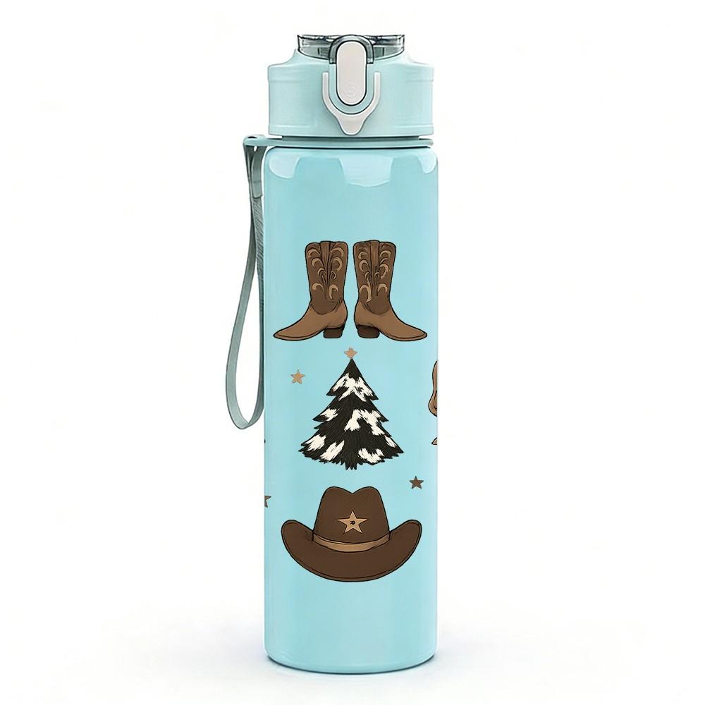 1PC Cowboy Boot Bow Christmas Set 750ml Color Plastic Sports Water Bottle Leakproof Flip Straw Lid Suitable for Sports Office Home Use