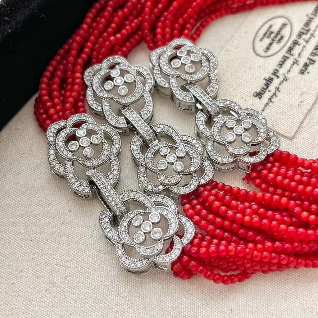 Retro Lazy Ten-Layer Italian Style New Year'S Red And Red Opal Necklace Women'S Collarbone Chain Evening Chain