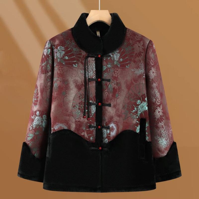 Middle-aged elderly winter coat female grandmother warm cotton-padded clothes old lady velvet Tang clothing mother winter new cotton-padded jacket