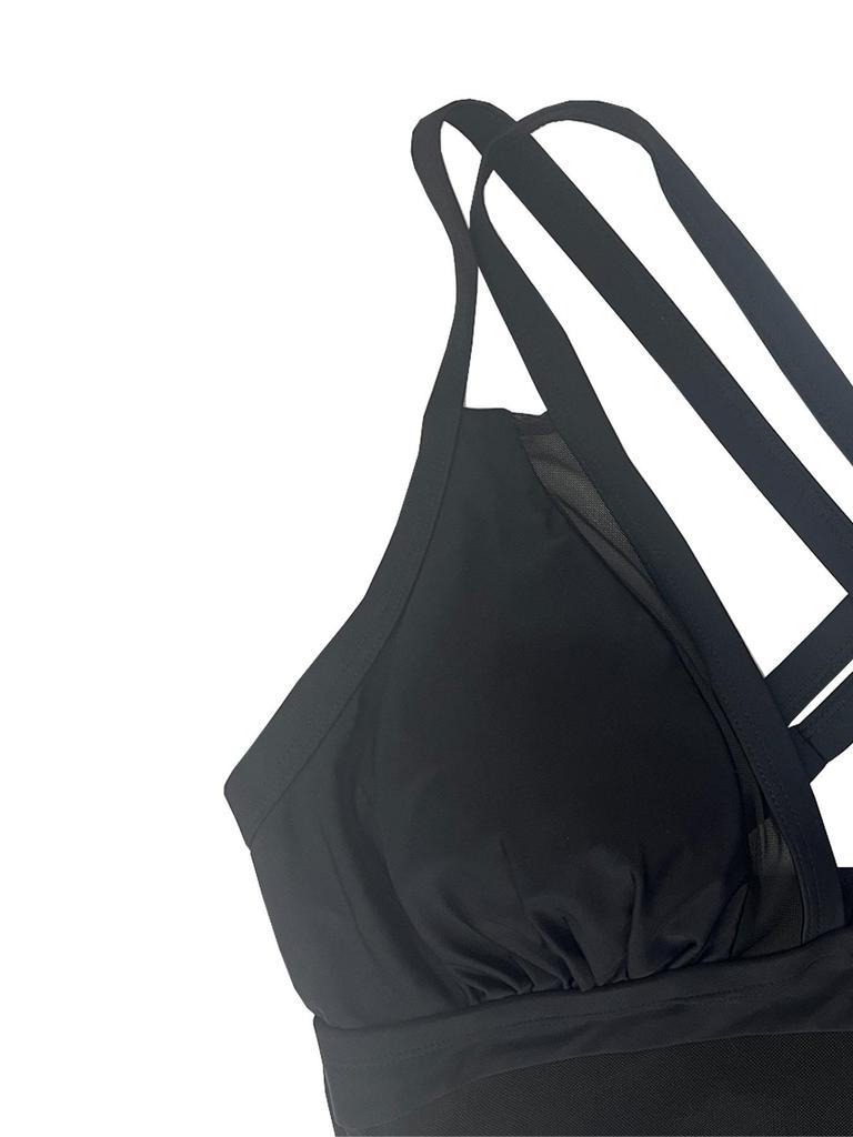 Maillot de bain une pièce en résille taille plus à décolleté plongeant avec contrôle du ventre et dos ouvert