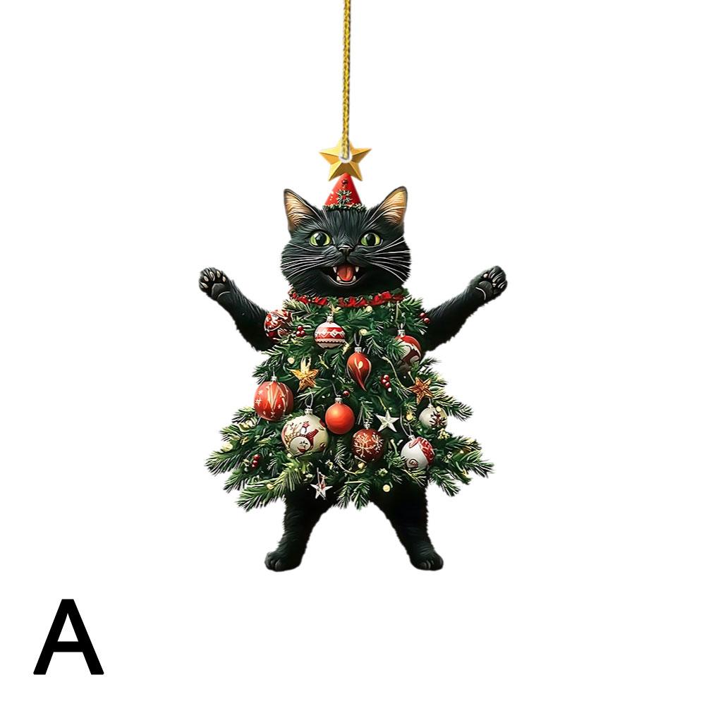 1PCS Christmas Tree Pendants 2D Acrylic Cute Cat Hanging Ornaments For Wall Xmas Tree Decorations Party Supplies New Year G D5S3