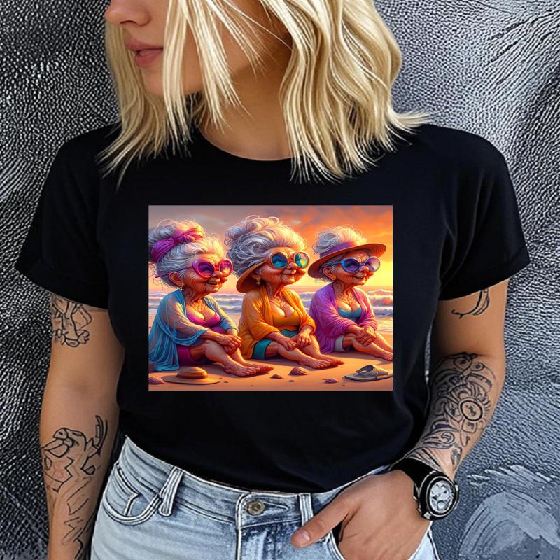 Polyester 100% Fashionable Grandma Printed T-shirt Unique Pattern Style Gift, Ladies' Round-neck Casual Sporty Comfortable  Summer
