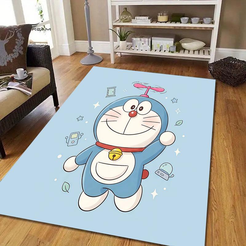 Doraemon3 Flannel Pattern Square Carpet,Area Rug,Carpet Rug for Living Room Bedroom Sofa Playroom Decor,Non-slip Floor Mat