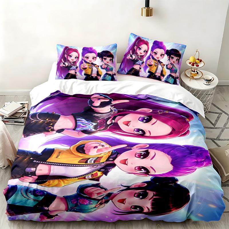 Kpop şeytan avcıları 3 parçalı set Yatak odası kullanımı için mükemmel Rahat nevresim takımı bir yorgan kılıfı ve iki yastık kılıfı içerir İdeal doğum günü veya Noel hediyesi