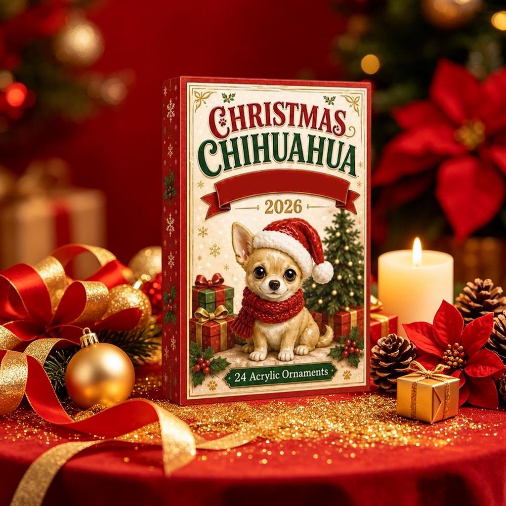 Calendario dell'Avvento di Natale 2026 Conto alla rovescia di Natale 24 Giorni Ciondolo Design Chihuahua in Acrilico Scatola Regalo Sorpresa Decorazione