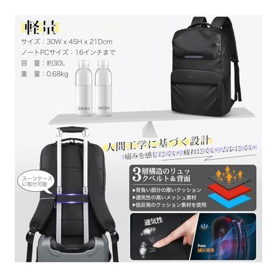 [BUKKUUE] Backpack for Men, Large Capacity, Business Backpack, Waterproof, Rucksack, Backpack, PC Backpack, Travel, Disaster Prevention, Commuting