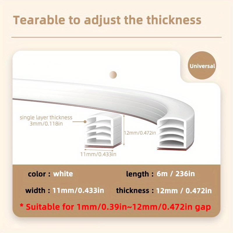 6m Door & Window Soundproof & Anti-Collision Sealing Strip, Porous Design, Windproof & Thermal Insulation. Adjustable Thickness