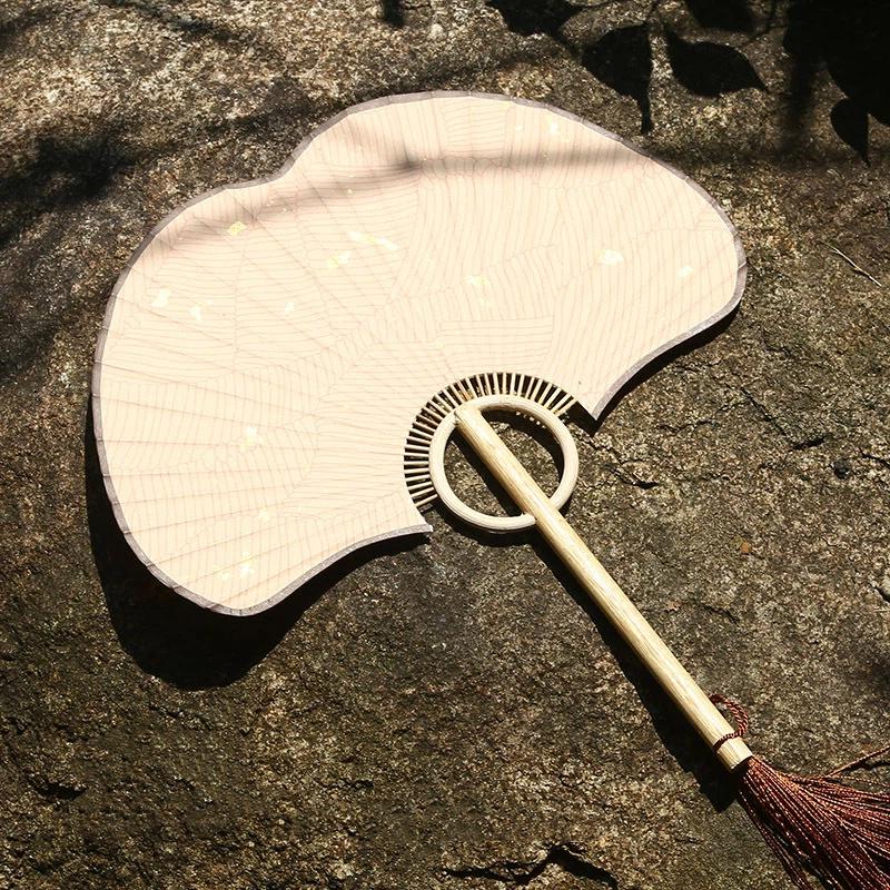 Hand Ginkgo Round Fan Paper DIY Folding Fan Bamboo Wedding Painting Diyfans Party Decoration Art Craft Chinese Dance Fan