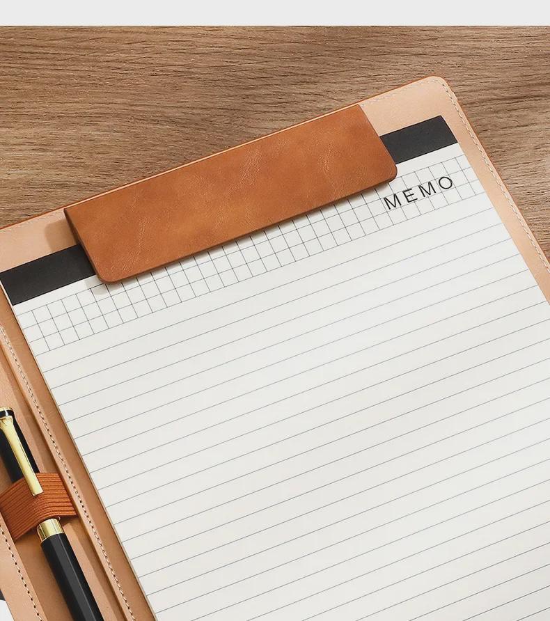 A4 Multi-Function Leather Data Folder with Detachable Notepad