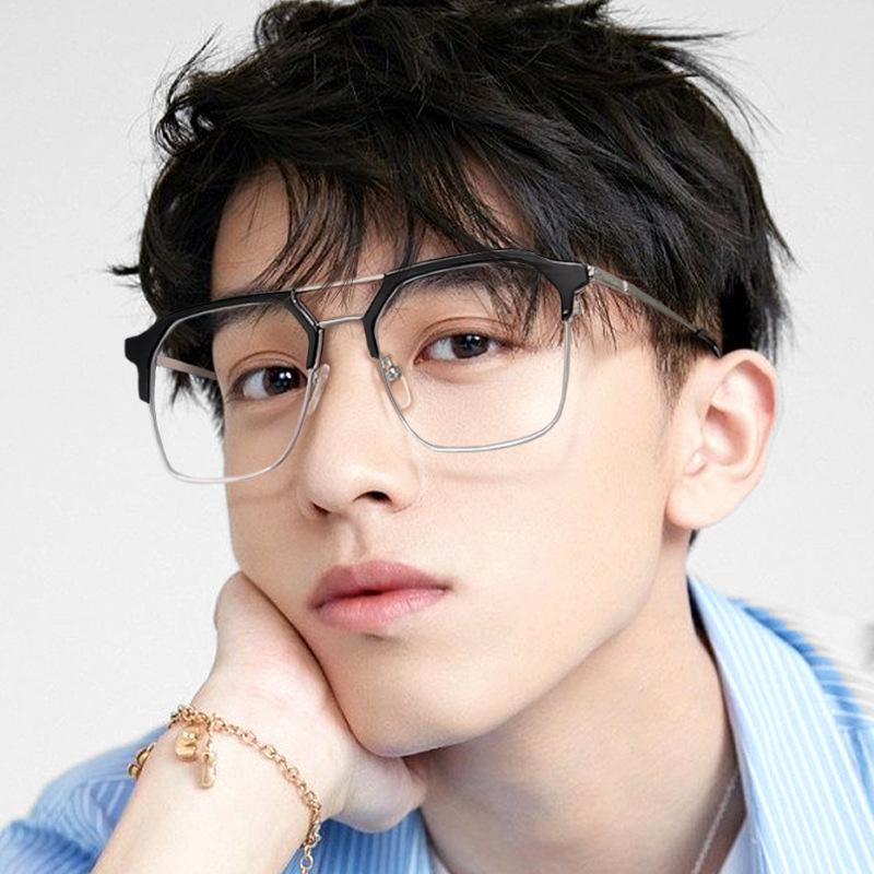 New Metal Double Beam Anti Blue Light Photochromic Myopia Glasses UV Protection Color Changing Near Sight Glasses