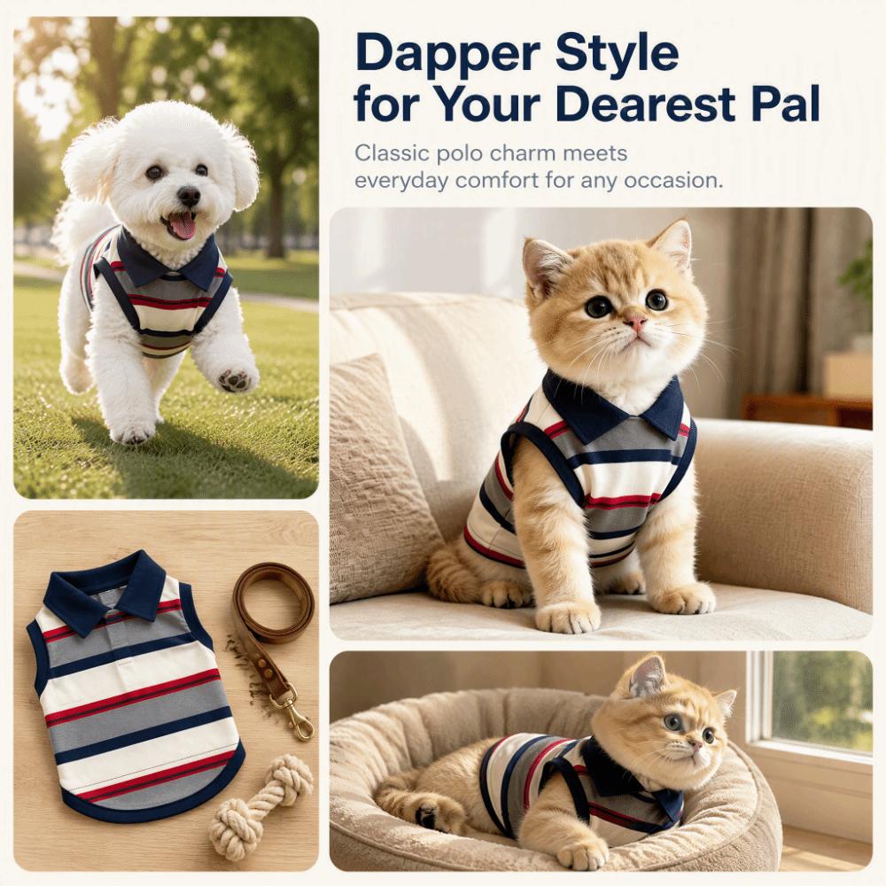 Striped Pet Polo Shirt Breathable Pet Pullover New Cat Polo Shirt  Cat