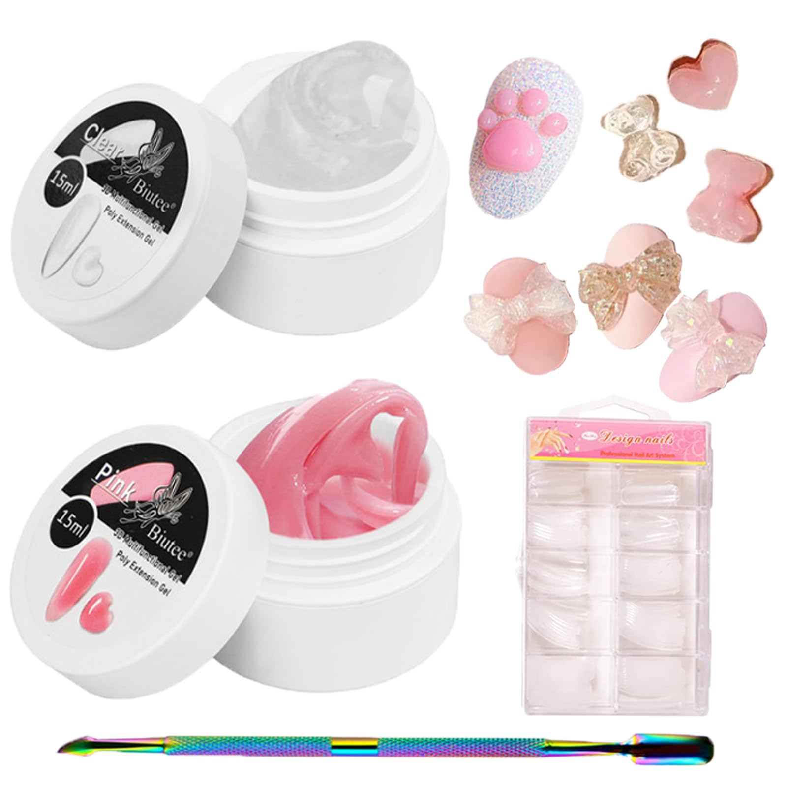 

Biutee Gel Nail Polygel Light Clay Gummy Clear Parts Fixing Total 30g x Large Parts Attachment 3D Parts Adhesive Gel Extension, Nail, UV/LED