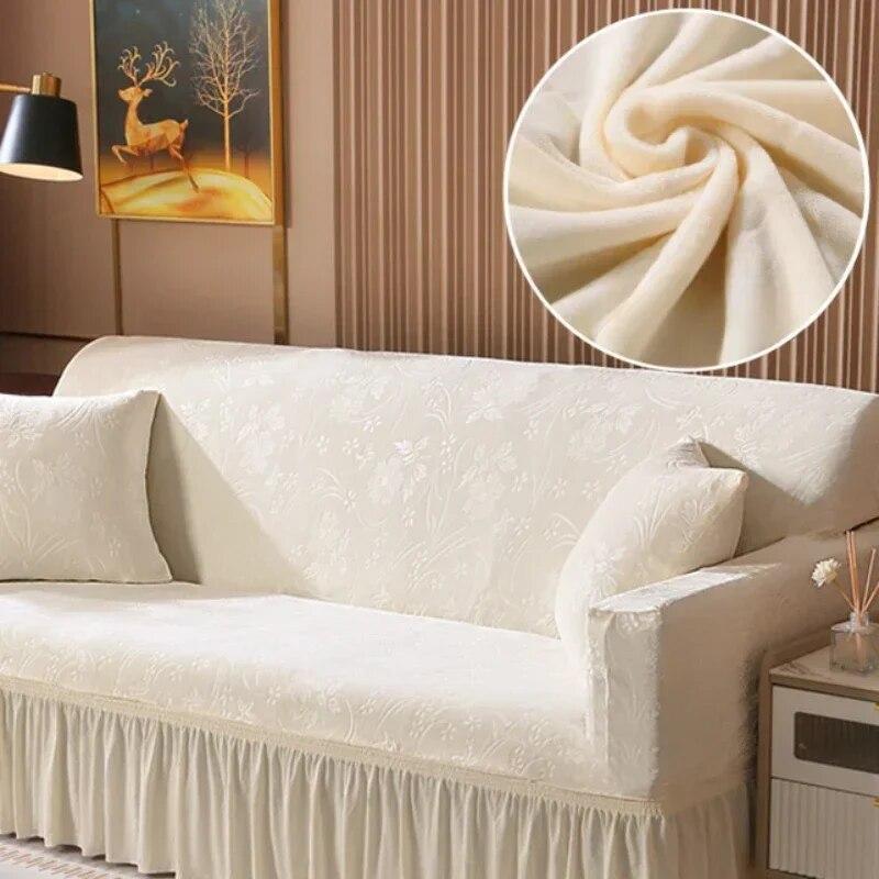 Solid Color  Lace Crystal Velvet Sofa Cushion Luxury Sofa Cover Full Coverage Elastic Sofa Cover Fabric