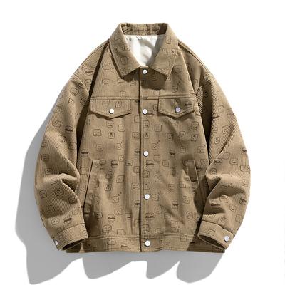 Spring and Autumn Men's Coat Corduroy Lapel Coat Fashion Casual Trend Full Print Simple Large Size Coat Jacket Men