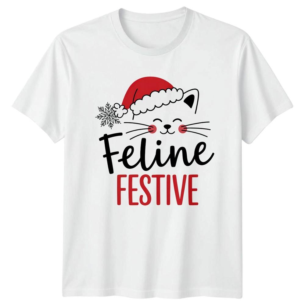 Feline Festive Christmas Cats Holidays Unisexs Unisexs Graphic Tee Shirt S