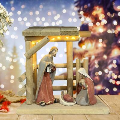 Christmas Nativity Scene Statue Tabletop Ornament with Light Creative Centerpiece Gift Craft Jesus