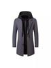 Korean-Style Men's Wool Blend Mid-Length Coat with Removable Hood