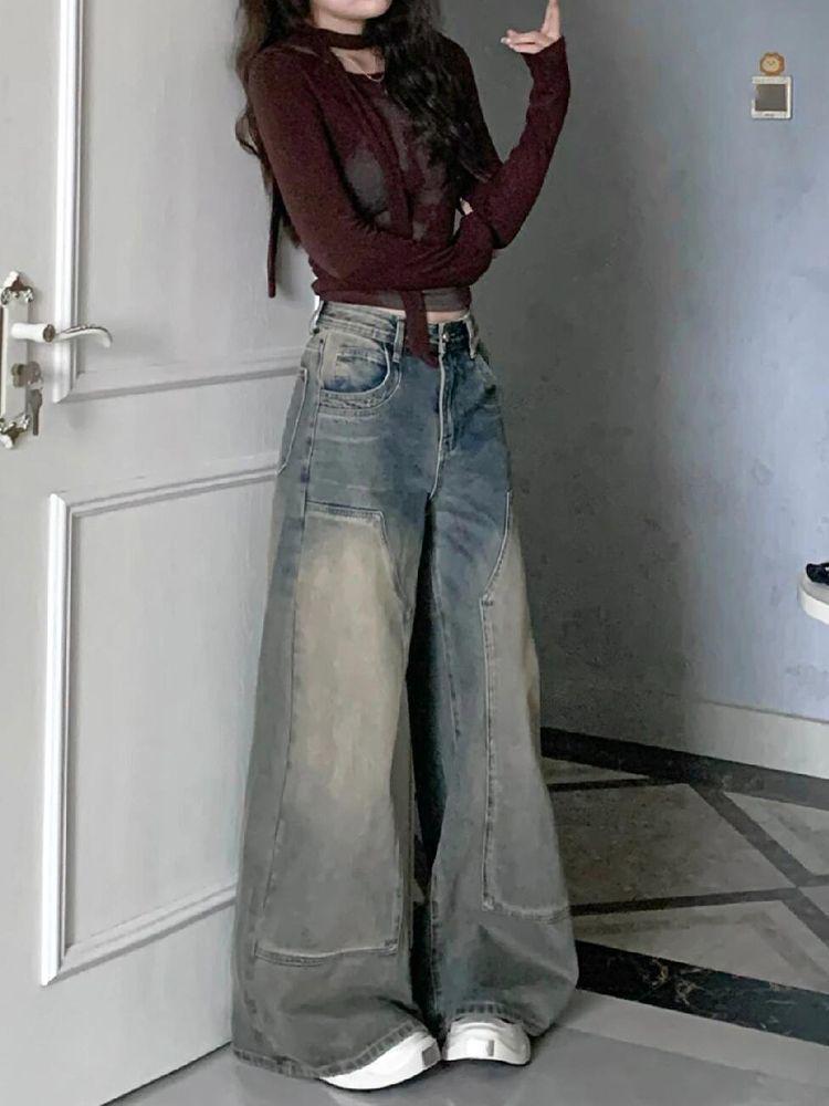 Retro High-Waist Wide-Leg Jeans - Slimming Floor-Length Straight Leg Pants for Petite Frames