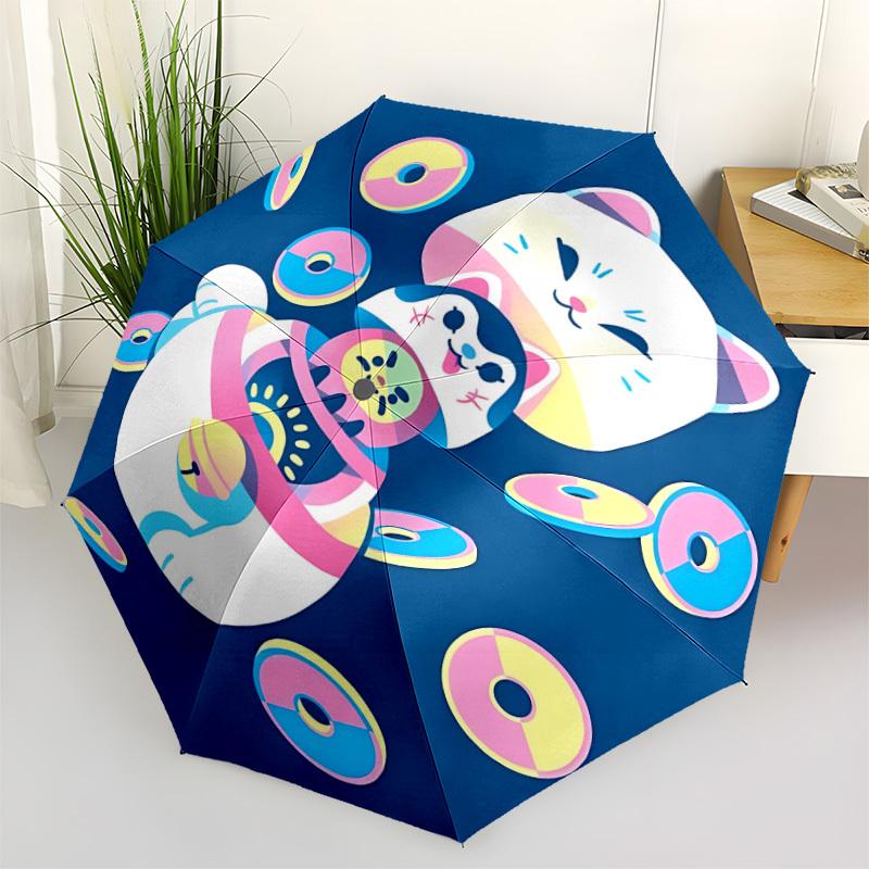 1pc Cat Donut Automatic Umbrella - 8-Rib Portable Folding Black Iron Frame for Outdoor, Beach, Travel, Beach Umbrella,036