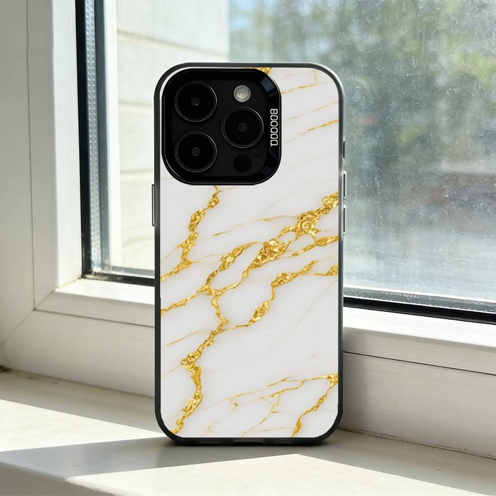 B-Black Gold Marble A-Art Phone Case For iPhone 17,16,15,14,13,12,11 Plus,Pro Max,XS,Colored Silver Plated Inside Cover