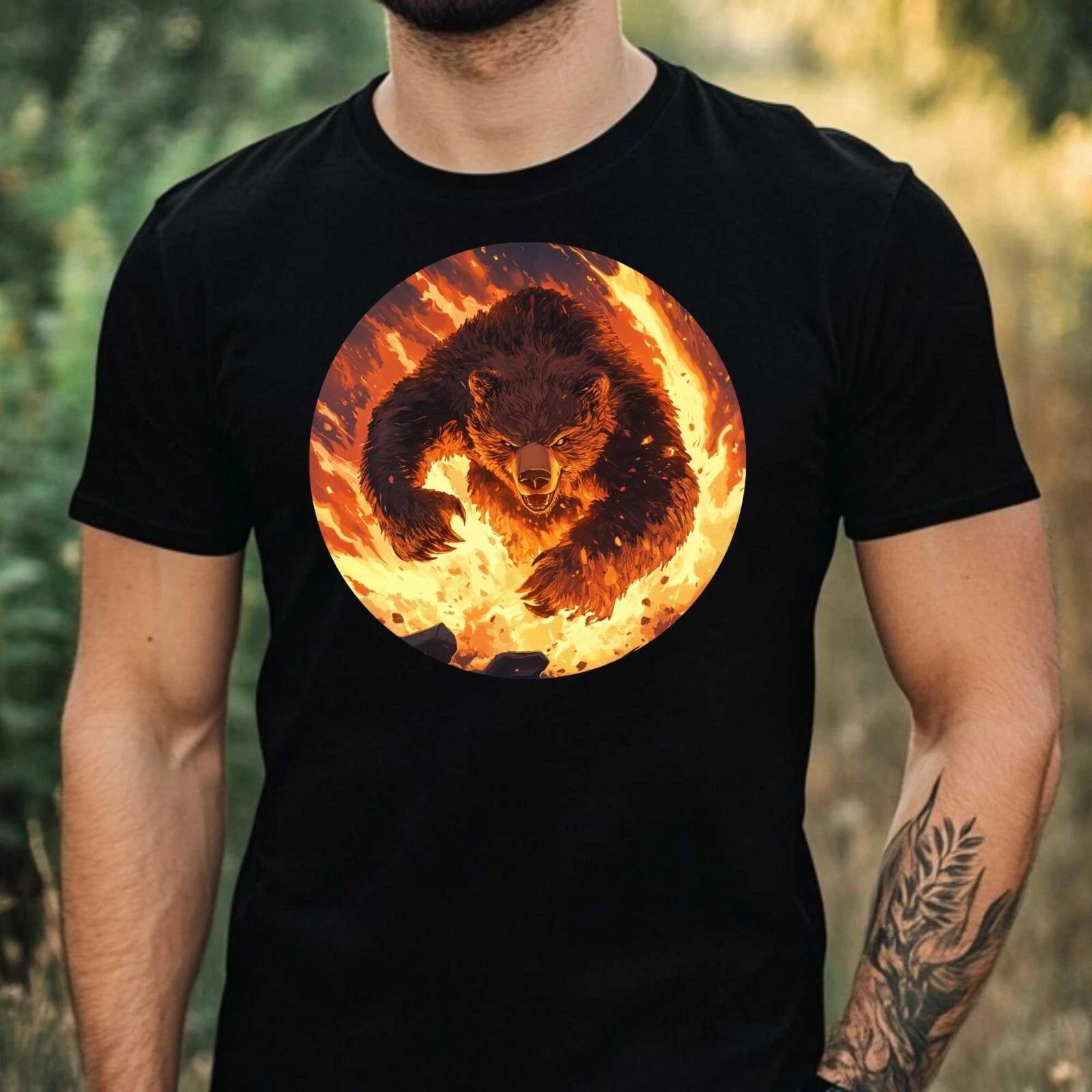 T-Shirt Herren Brennender Bär Motiv Baumwolle Größe XS bis 5XL M