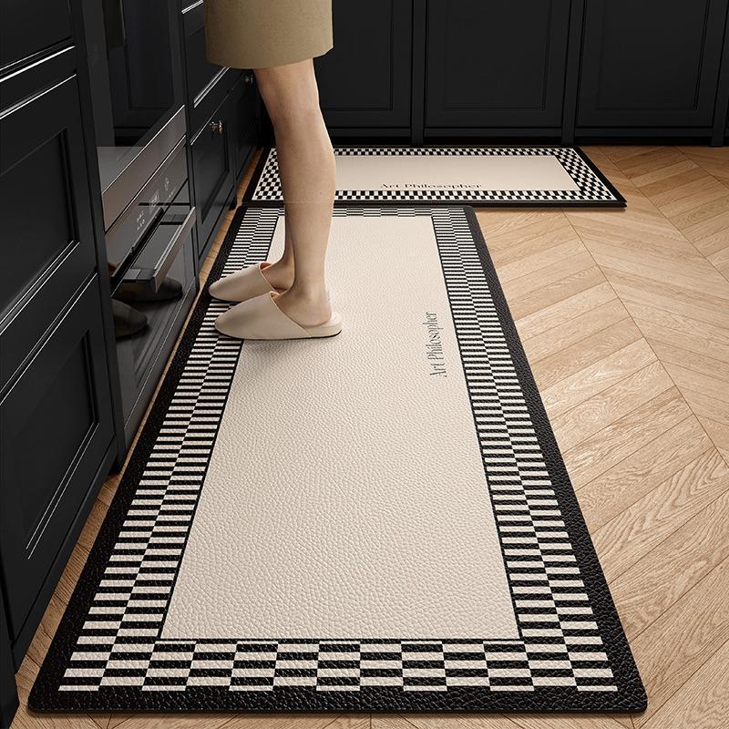 Kitchen Carpet Pvc Leather Waterproof Foot Mat Anti-slip Oil-proof Free Clean Wipeable Floor Mats Long Strip Home Decoration Rug