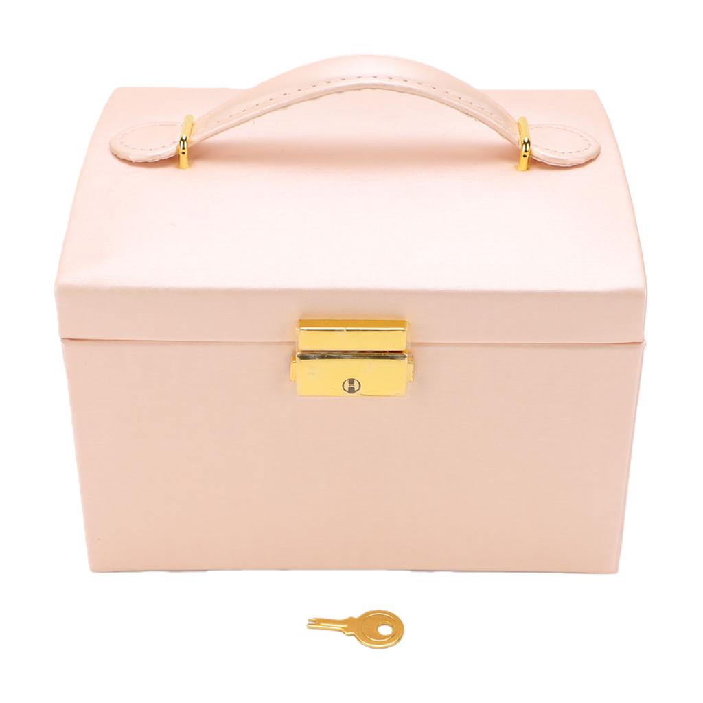 Jewelry Box Multifunctional Multi Layers Large Capacity Necklace Earrings Organizer Holder Box with Key Pink