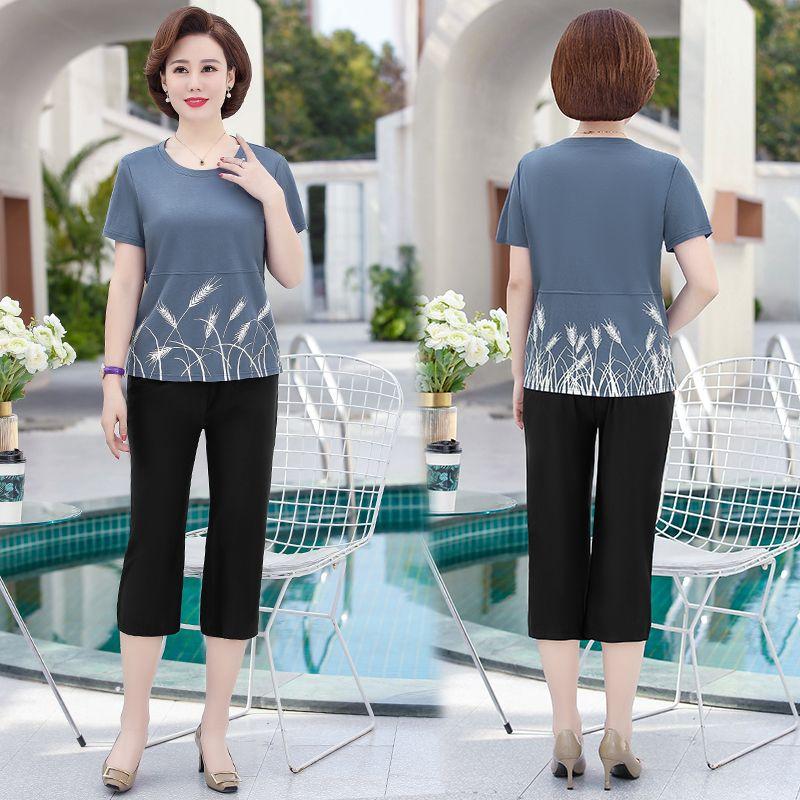 Middle-aged and Elderly Mothers' Summer Short Sleeve T-shirt Cool Large Size Casual Loose Ice Silk Women's Top