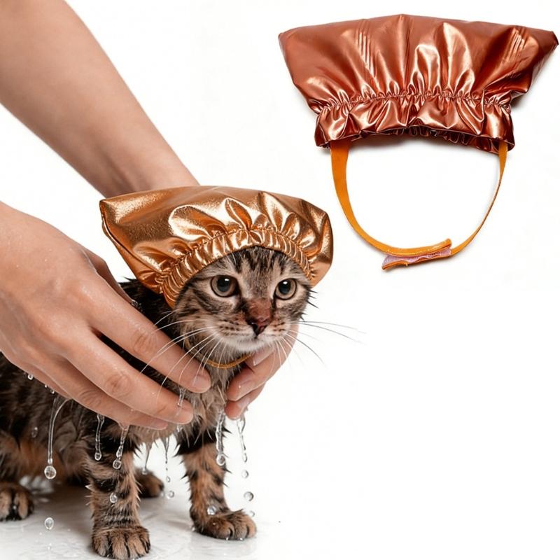 Waterproof Fabric Cats Ear Protectors Shower Cap Headwear For Swimming And Bathing With Adjustable Design