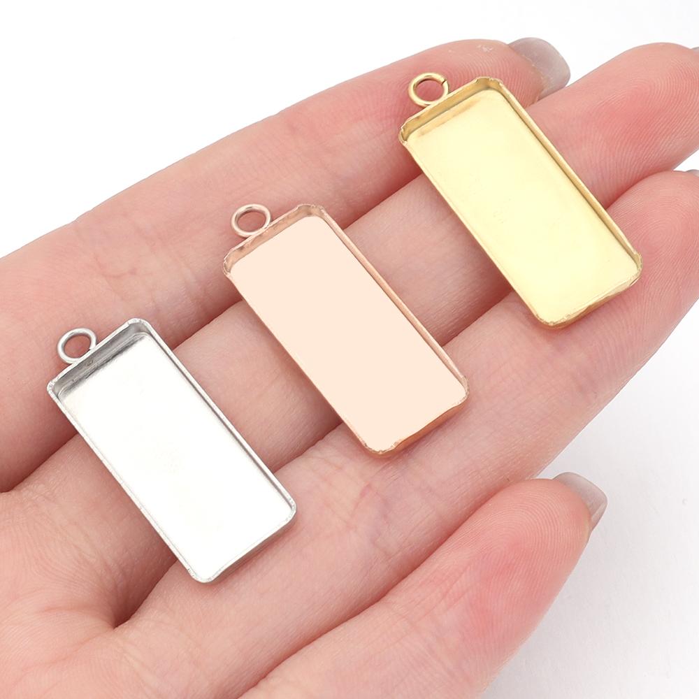 10pcs 10x25mm Stainless Steel Rectangle Blank Tray Pendant Cabochon Base For Jewelry Making DIY Necklace Pendants Acccessories