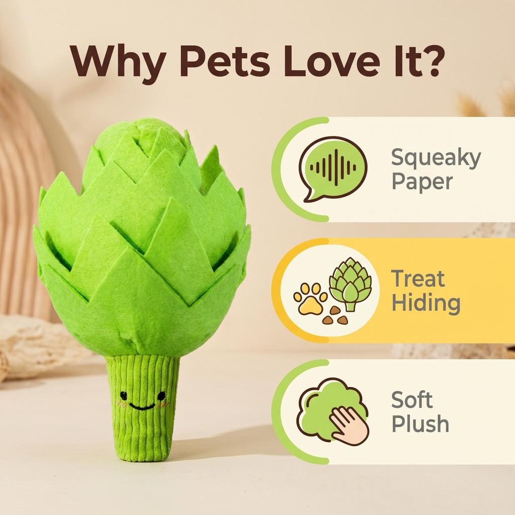 Artichoke Squeaky Snuffle Plush Toy, Treat Hide Chew Toy for Puppies Small Dogs Cats Teething Play
