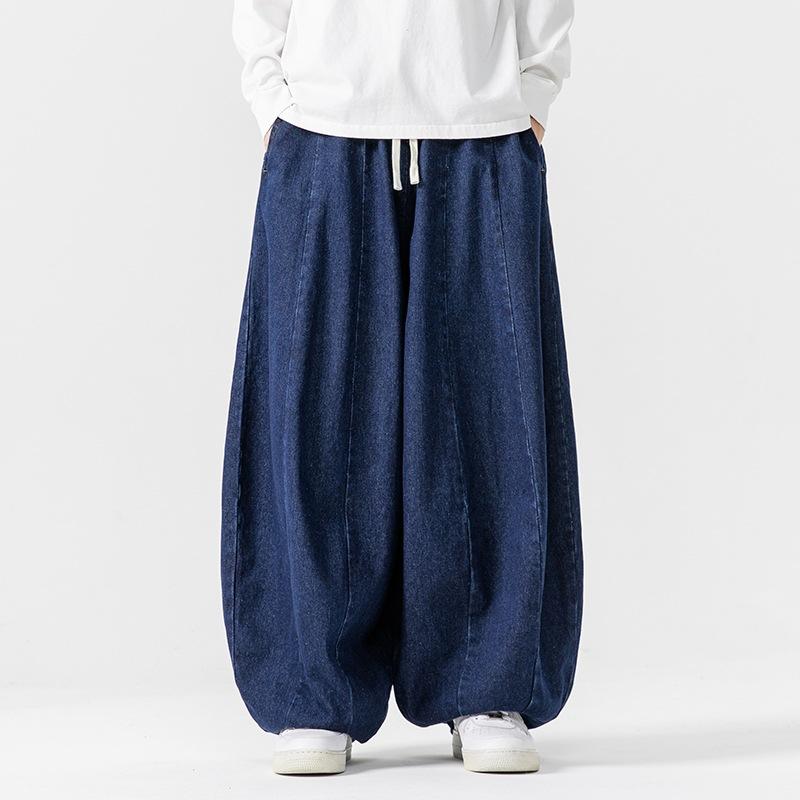 Men's Pants Japanese Retro Loose Haren Straight Leg Pants Wide Leg Cowboy Lantern Pants