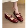 Rode ballet Mary Jane schoenen dames dikke hak lakleer oma schoenen retro ondiepe mond vierkante neus enkele schoenen