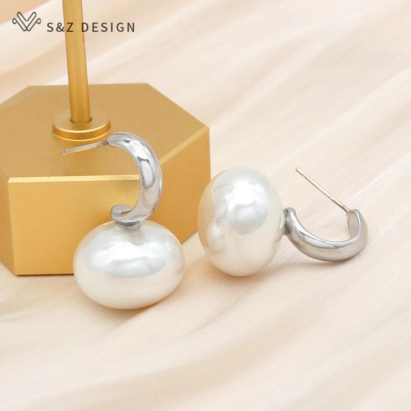 Fashion Colorful Big Simulation Pearl Stud Earrings For Women Girl Wedding Jewelry Elegant Rose Gold Color Eardrop Anti-allergy