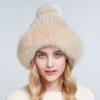 Genuine Mink Fur Beanie Hat Winter Womens Fox Brim Hats Thick Warm Fox Fur Caps With Pompom Fashion Fur Knit Beanies