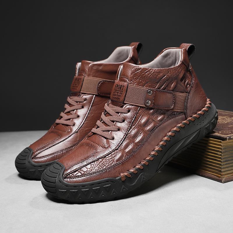 Autumn/Winter  Men's Casual Leather Shoes British-Style Driving Shoes Handmade High-Top Boots Moccasins Shoes