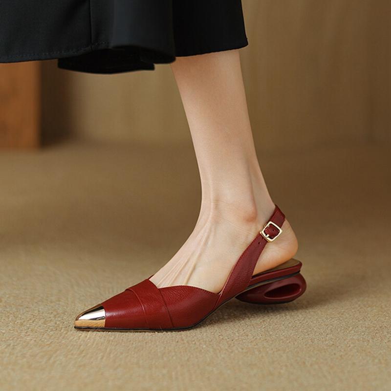 Fashion NEW Summer Women Sandals Genuine Leather Shoes for Women Cover Toe Slingback Sandals Pointed Toe Strange Heel Designer Sandals