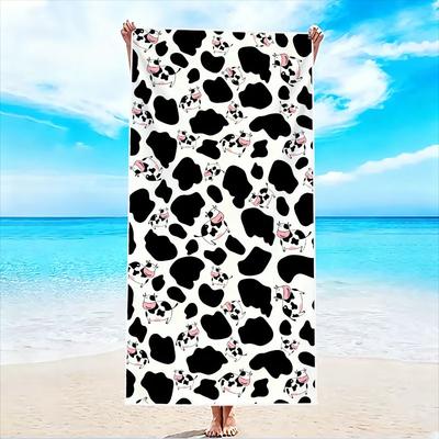 1Pc, Oversized Women's Beach Towel with Cow Print, Super Absorbent and Lightweight Beach Towel - Sand-Free Soft Microfiber