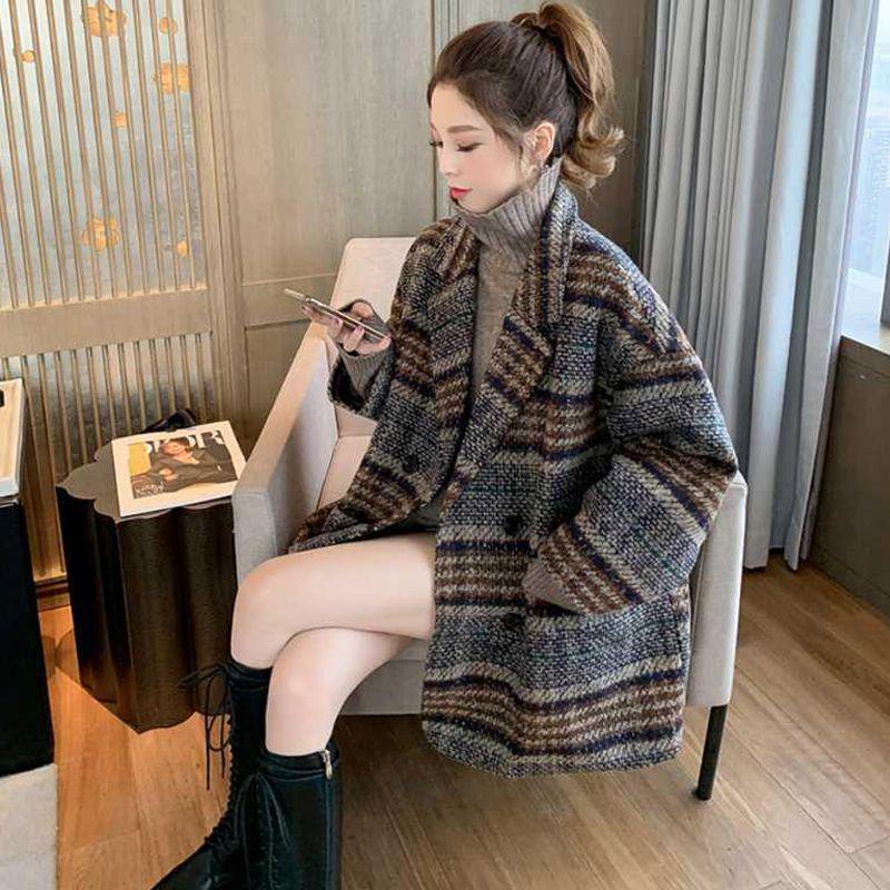 Women's Mid-Length Plaid Tweed Jacket - 2023 Fall/Winter Collection