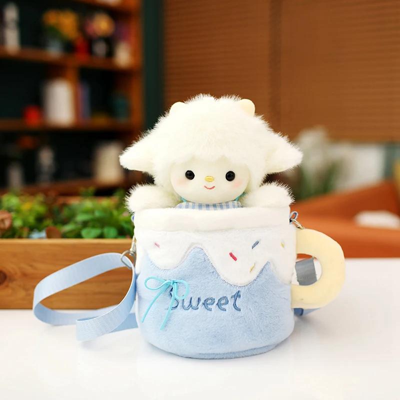 Cute Sheep Wearable Cup Plush Toys Soft Cozy Detachable Milk Cup Creative Sheep Doll Lovely Decor Funny Kids Birthday Gift