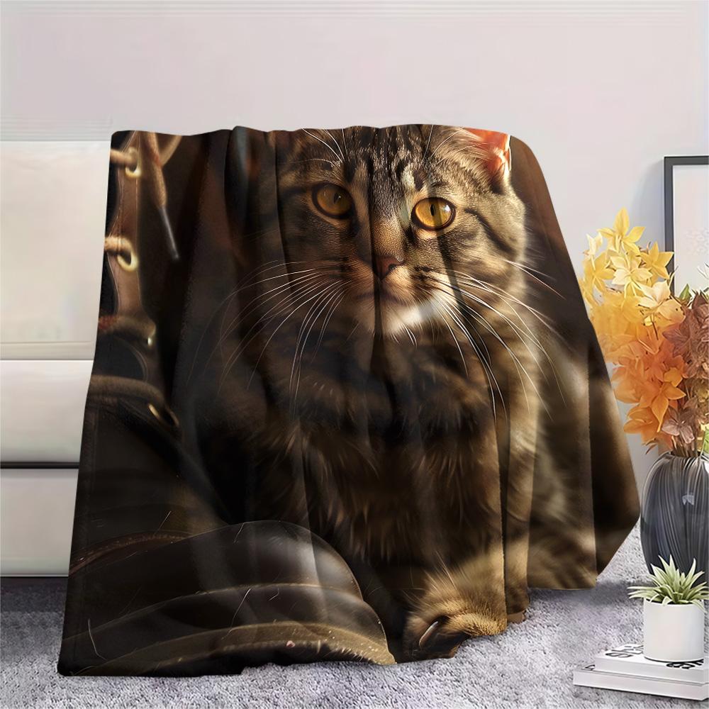 Tabby Cat Print Flannel Blanket, High quality Comfortable for All Seasons, Home Decor, Warmth and Comfort, Perfect for Christmas Gifts