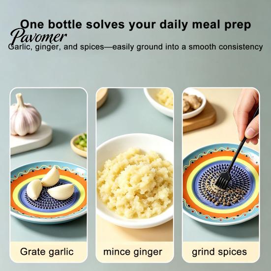 Gadget da Cucina in Ceramica Resistente Grattugia Aglio Zenzero, Piatto Trituratore Manuale 2-in-1 per Cucinare, Base Grattugia Verdure Piatta Portatile Facile da Pulire