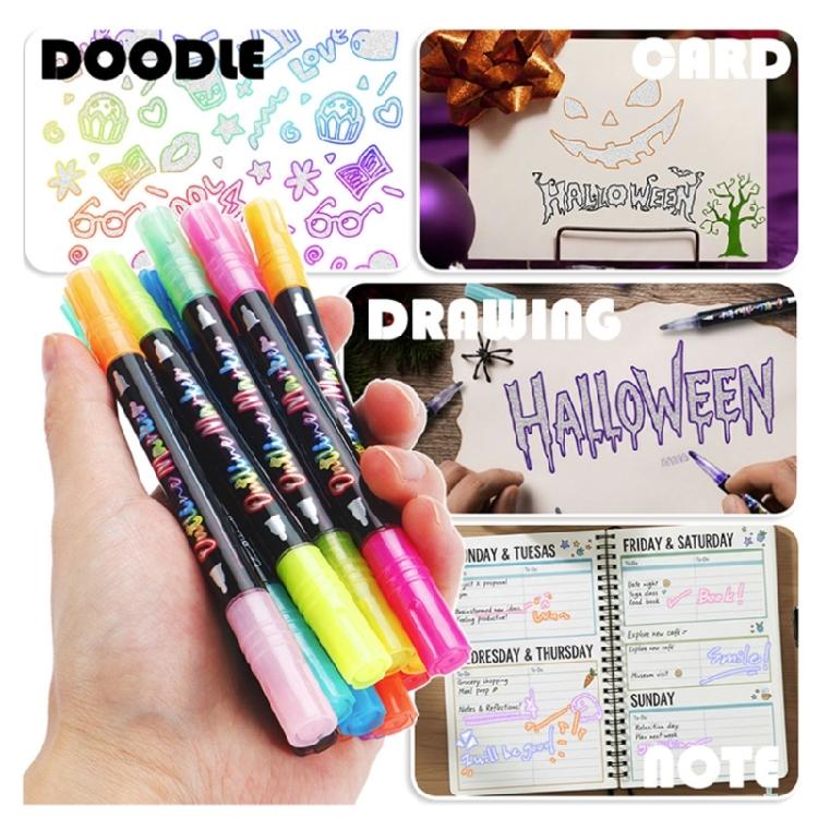 Outline Pen Set, 12Pcs Metallic Outline Marker Pens Gifts Card Writing Double Line Outline Pens Metallic Paint Markers