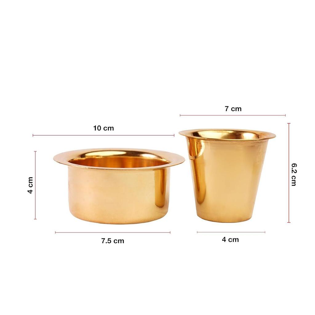 Brass Coffee Cup Dawara/Dabara & Tumbler for Serving Filter Coffee/Tea/Traditional Kumbakonam Dabara Set Matt - 150ml (Plain, Set of 4)