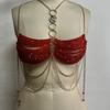 Fashionable Red Beaded Halter Neck Bra Chest Chain Body Jewelry Camisole Vest Crop Top for Women Beachwear Festivals