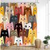 Cartoon Animal Shower Curtain with Funny Cat and Dog Paws Cute Kids Shower Print Family Bathroom Decoration with Hooks