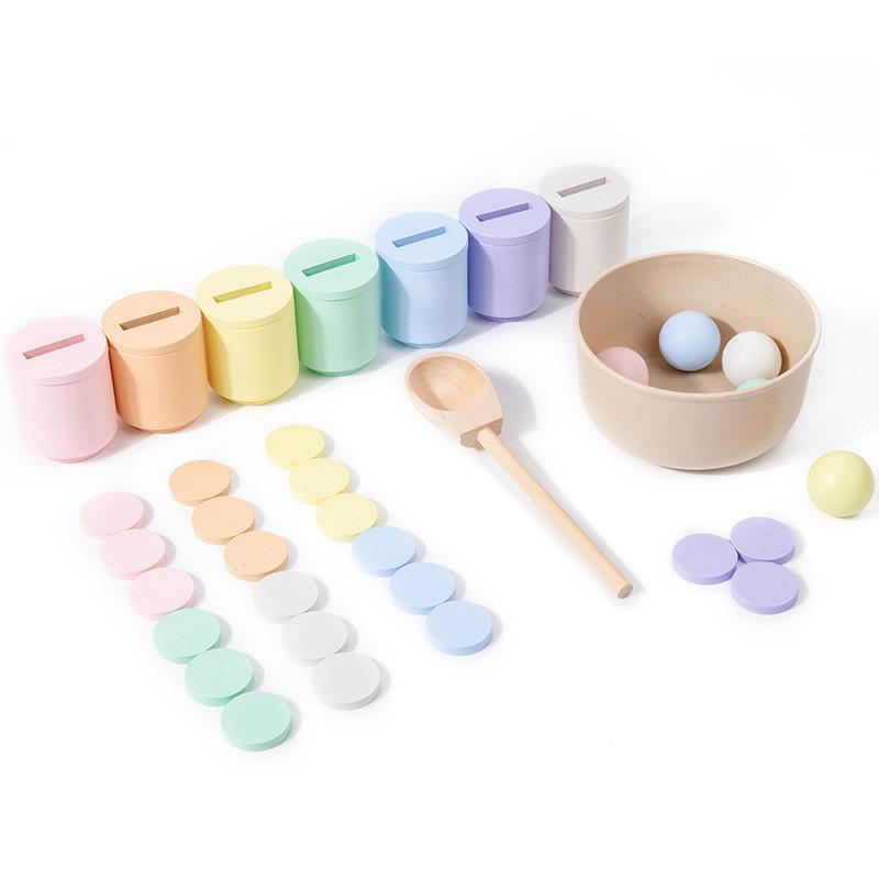 Wooden Montessori Toy Color Sorting Cup Game For Preschool Learning And Development