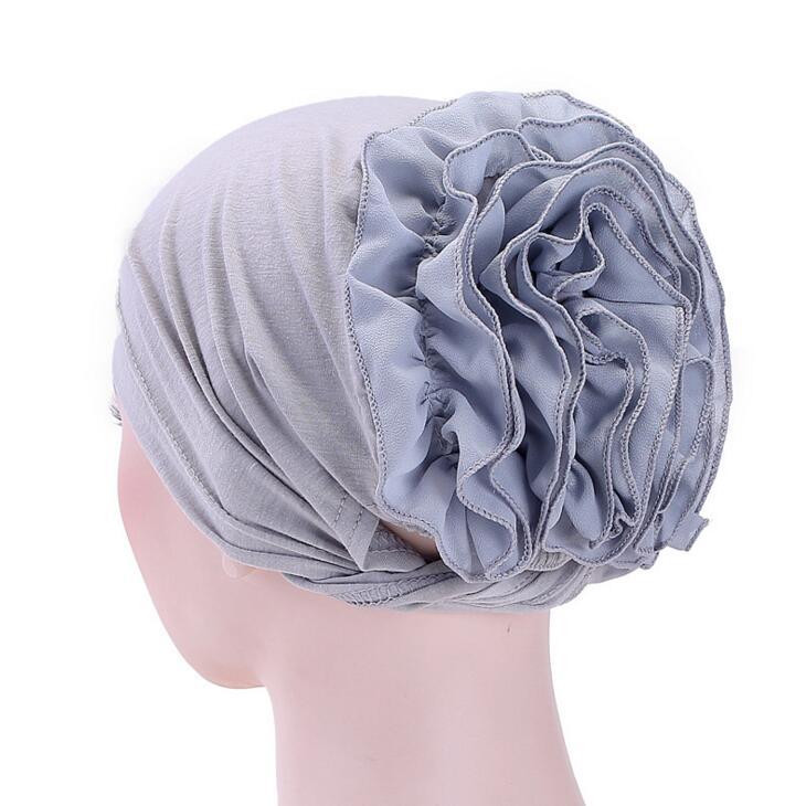 European & American Solid Color Chiffon Floral Muslim Headscarf Hat