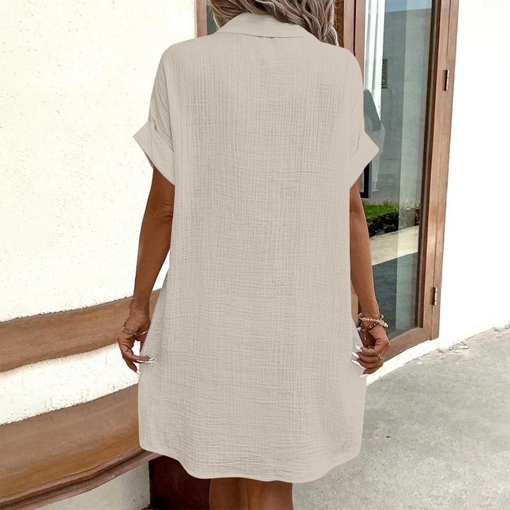 Fashion Women's Summer Casual Short Sleeve V-Neck Button Dress